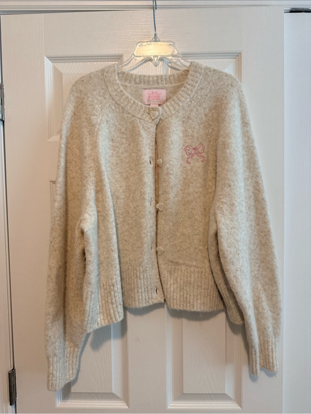Victoria's Secret x LoveShackFancy Cream Knit Cardigan with Pink Bow Detail